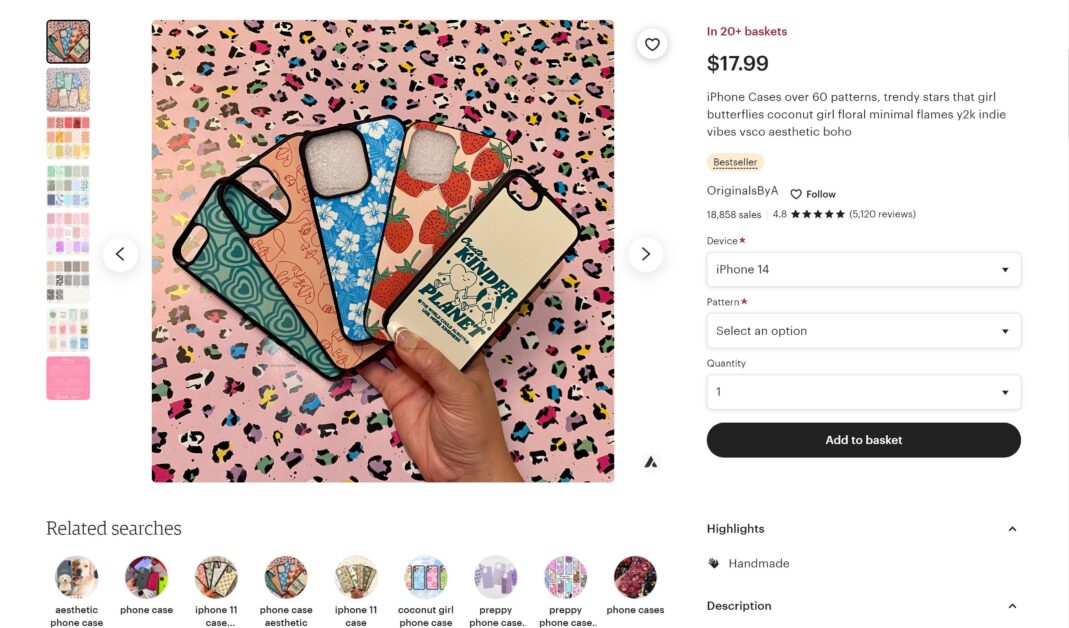 Etsy listing of iPhone phone case pattern