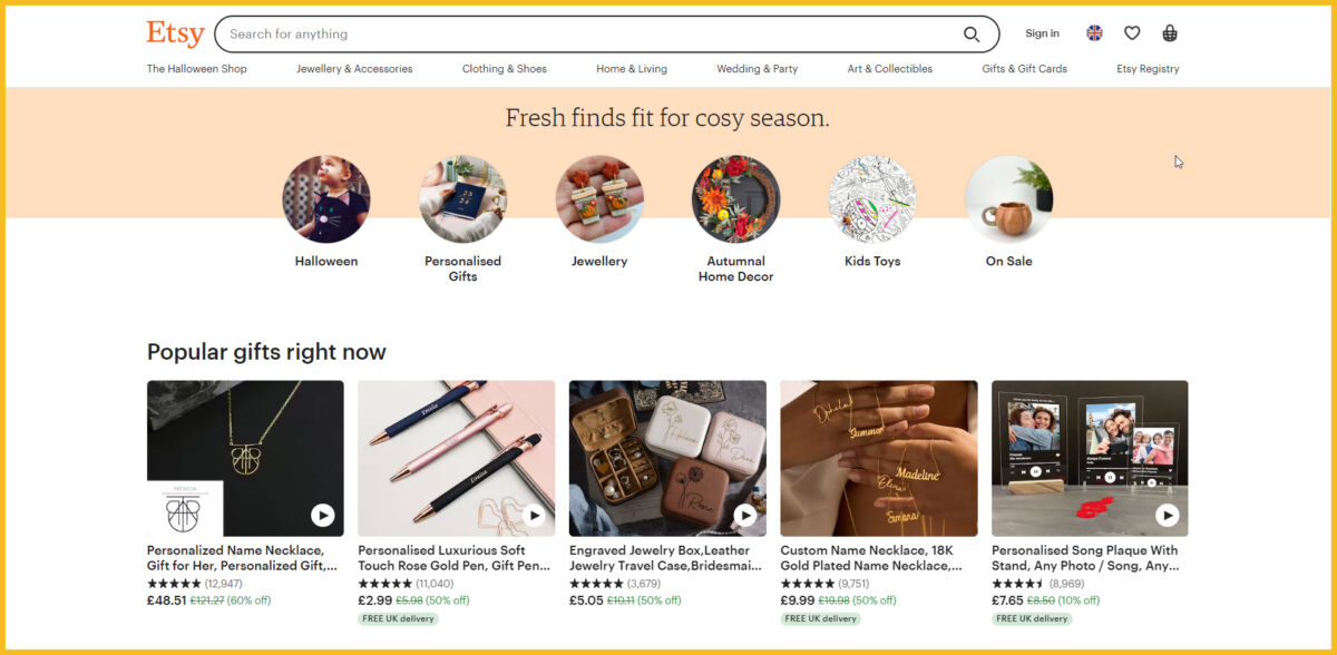 Etsy homepage