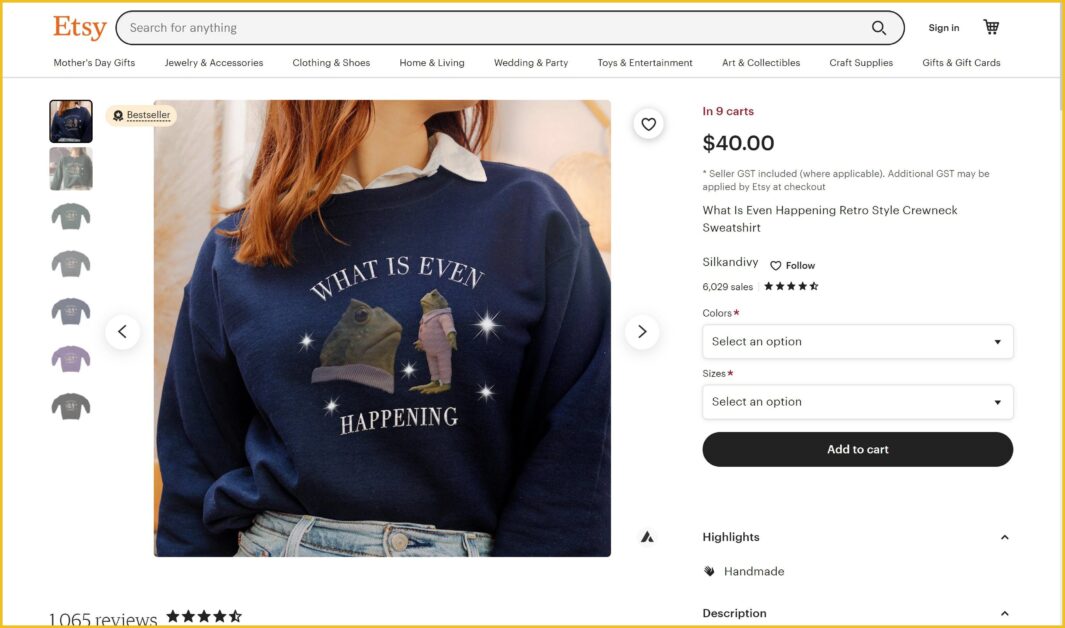 Sweatshirt on Etsy